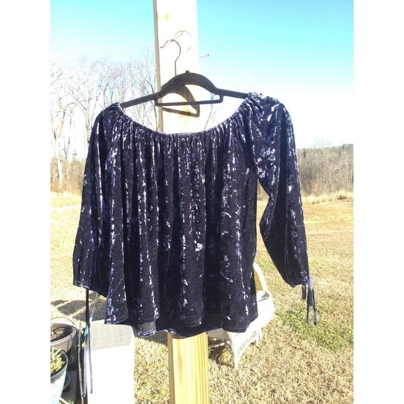 American eagle womens off the shoulder velvet blouse size M medium midnight blue - Picture 5 of 11